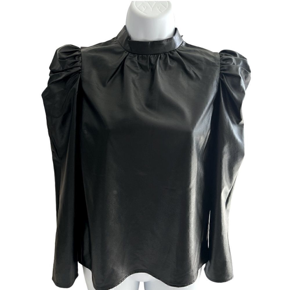 EXPRESS Faux Leather Puff Sleeves Blouse Size XS